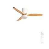 CREATE / WINDCALM S/Ventilador de techo ABS con luz blanco aspas efecto madera clara con mando / 40W, Silencioso, Ø112 cm, 6 velocidades, 3 temperaturas de luz, temporizador, función verano-invierno