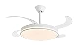 DUPI Ventilador de techo retráctil COSMOS BLANCO con LED regulable 3 tonos, Motor DC silencioso, 6 velocidades, aspas ocultas, modo verano/invierno, temporizador y mando a distancia