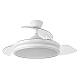 FABRILAMP - Ventilador de Techo con Luz LED 59W | Motor DC Modelo BAYOMO | 4 Aspas Retráctiles | 3 Tonalidades | 6 Velocidades | Control Remoto | Temporizador | Silencioso, Blanco, Mediano