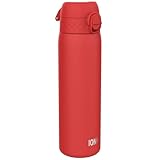 ion8 Botella Agua Inox Ligero, 600ml, Sin Aislamiento, a Prueba de Fugas, Fácil de Abrir, Cerradura Segura, Aptas para Lavavajillas, Fácil de Limpiar, Resistente a Rayones, Rojo