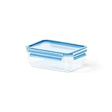 Emsa Clip & Close Conservador Hermético de Plástico Rectangular, Transparente y Azul, 1 L (19.5 x 13.6 x 7 cm)