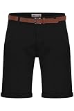 !Solid Montijo Chino Pantalón Corto Bermuda Pantalones De Tela para Hombre con Cinturón Elástico Regular-Fit, tamaño:3XL, Color:Black (9000)