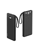 VRURC Power Bank, Slim 10000mAh Bateria Externa con 4 Cables Integrado, USB C In/out Powerbank con Pantalla LED, Cargador Portatil Compatible con iPhone 17 16 15 Pro MAX/Samsung S25/Xiaomi (1 Pack)