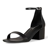 Amazon Essentials Sandalia de Tacón de Dos Tiras Mujer, Negro Cuero de Imitación, 38.5 EU