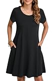 Enmain Vestido Estilo Camiseta para Mujer de Verano de Manga Corta con Bolsillos túnica Vestido Casuales Bohemios hasta la Rodilla para Mujer, Negro, 2XL
