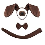 XNIVUIS 4 Piezas Disfraz Perrito,Incluye Orejas y Cola de Perro Marrón Guantes Pajarita y Vestido,Accesorios de Disfraces de Animales para Niños Adulto Fiesta Cosplay Día de los Niños Fiesta (4 PCS)