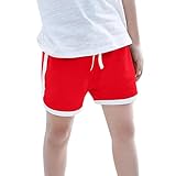 Generisch Pantalones cortos para niños y niñas, casual, color sólido, para verano, vacaciones, playa, pantalones cortos deportivos para niños, rojo, 9-10 años