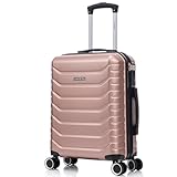 RAYKONG Maleta de Cabina 55x40x20cm Policarbonato (40L) semirígida Trolley pequeño Equipaje de Mano 4 Ruedas giratorios a 360º Cierre numérico (Rosa Dorado)
