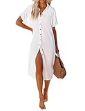 UMIPUBO Vestido Playa Mujer Camisolas y Pareos Largo Traje de Baño Bikini Cover Up Falda de Playa de Botones Verano Vestido de Bikini(Blanco,L)