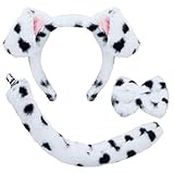 XEPST Conjunto de Disfraz de Animal Dálmata para Niños,Orejas de Perro y Cola con Diadema Dálmata y Pajarita de Cola de Perro para Disfraz de Animal Cosplay Cumpleaños Fiesta de Disfraces de Halloween