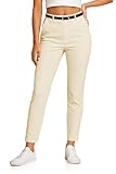 Pantalón chino elástico para mujer de la colección Kendindza con cinturón, elegante, de tela, largo, con material suave, beige, XL