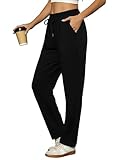 Litherday Pantalón Deportivo Mujer Algodón con Cintura Elástica y Cordón Pantalón Chándal Mujer Cómodo para Casa Deporte Yoga Running Negro L