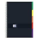 Oxford, Cuaderno A4 Cuadriculado 5x5, Tapa Extradura, 100 Hojas Microperforadas, 5 Pestañas Separadoras, Color Negro