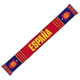 RFEF BUFANDA ESPAÑA 2026 – Bufanda Oficial de La Selección Española – Diseño Rojo con Bandas Azules, “ESPAÑA” en Amarillo, Escudo Flecos Multicolor