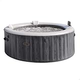 Intex SPA Hinchable Circular Greywood Deluxe, 4 Personas, Ø196x71, Calentador, 140 Salidas Aire, Panel Control inalámbrico App, Depuradora Filtro S2, Clorador salino, Accesorios incluidos (55100)