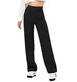 Zhiaek Pantalones Mujer Vestir Cintura Elastica Pantalon Rectos Mujer Casual Sólido Suelto Anchas Pierna Pantalon Ancho Elegante Comodo con 4 Bolsillos Negro XL