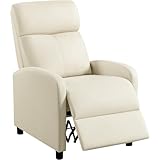 Yaheetech Sillón de Relax para Televisión, Sofá Individual, con Reposapiés Ajustable para Salón Dormitorio Cine, Polipiel de Poliuretano Beige