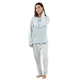 TRAMAS+ Pijama Polar Mujer para Invierno Suave y Calentito, Conjunto de Pijama Cómodo para Dormir y Estar en Casa - (L, Eric Verde Tiffany)
