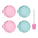 Juego de 4 moldes para huevos de freidora de aire caliente con cepillo de silicona reutilizables (rosa, verde)