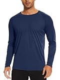 TACVASEN Camiseta Protección Solar Hombre Manga Larga Top Corriendo Ligera Camiseta Protección UV Camisa para Caminar Camiseta UPF 50+ Rush Guard Azul Marino
