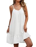 Vancavoo Vestido Playa Mujer Verano Camisola Playa Sin Mangas Falda de Playa Bikini Cover Up Cuello en V Vestidos Verano,Blanco,L
