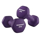 SONGMICS Juego de 2 Mancuernas, 2 x 2 kg, Mancuernas Hexagonales con Superficie de Vinilo, para Fitness, Ejercicio, Entrenamiento, para Gimnasia en Casa, Violeta Ceniza SYL64PL