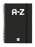 Finocam - Índice alfabético de espiral doble y cierre de goma elástico | 48 hojas | Agenda A5 alfabética encuadernada con espiral doble - color Negro