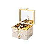 Kisbeibi Joyero musical, caja de almacenamiento de joyas musicales de bailarina, caja de música giratoria con espejo para tocador, adornos de boda