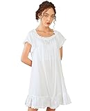 Nanxson Camisón Mujer Algodón Manga Corta Ropa de Dormir Verano Camisones Victoriano Pijamas Loungewear (XL, Blanco)