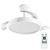 LEDUNI Ventilador con Luz 72W 7590lm Ventilador Invisible Ultra Silencioso con Mando a Distancia y Palas Retráctiles Decoración Luz Fría/Neutra/Cálida Interiores (Blanco Liso)