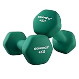 SONGMICS Juego de 2 Mancuernas, 2 x 4 kg, Mancuernas Hexagonales con Superficie de Vinilo, para Fitness, Ejercicio, Entrenamiento, para Gimnasia en Casa, Verde Selva SYL68GN