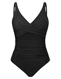 Tuopuda Bañadores Mujer Reductor Barriga Bañador Push up con Relleno V-Cuello Trajes de Baño Una Pieza Monokini Bañador Natacion Surf Swimwear para Playa Piscina Vacaciones, Negro, XL