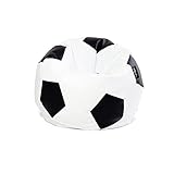 MiPuf - Puff Futbol Original - 60cm diámetro - Tejido Polipiel Alta Resistencia - Doble Cremallera - Relleno Incluido - Blanco y Negro - 4 años de Garantía