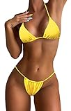 JFAN Bikinis Brasileños Sexy Micro Traje De Baño con Color Sólido de Dos Piezas Bikini de Triángulo Tanga para Mujer Amarillo S