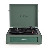CREATE/Record Player Retro/Tocadiscos Retro Verde Sage/Diseño Vintage, Bluetooth, USB, SD, MicroSD,Mp3, Sonido estéreo, 3 velocidades de reproducción, para Todo Tipo de vinilos