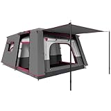 Outsunny Tienda de Campaña Familiar para 5 Personas Tienda de Camping Tipo Túnel con 2 Habitaciones Porche Impermeable 3000 mm Anti-UV para Pescar Senderismo Rojo