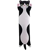 Yeqivo Encantadora Muñeca de Gato de Peluche Almohada de Gatito de Peluche Suave de Dibujos Animados Almohada Larga para Dormir Juguete para Regalo Cat Plush Pillow (50CM,Negro)