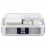 H.Koenig Yogurtera ELY120, Capacidad 12 potes x 160 ml + 1 contenedor x 1200 ml, Programable, Pantalla LCD, Cuerpo de acero inox, Sin BPA, Apta para lavavajillas, Apagado automático, Potencia 21,5W