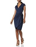 Amazon Essentials Vestido Cruzado clásico con Mangas Casquillo (Disponible en Tallas Grandes) Mujer, Azul Marino, M