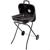 AKTIVE Barbacoa portátil con ruedas, Color negro, Mide 49x74x79 cm, Acero resistente, Patas plegables, Tapa con ventilación, Mini parrilla carbón extraíble (63178)