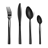 Cubiertos Acero Inoxidable Negros - Juego de Cubiertos 32 Piezas con Tenedor, Cuchara, Cuchillo y Cuchara Café - Cubertería Acero Inoxidable para 8 Personas, Diseño Moderno y Apto para Lavavajillas
