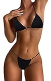 JFAN Bikinis Brasileños Sexy Micro Traje De Baño con Color Sólido de Dos Piezas Bikini de Triángulo Tanga para Mujer Negro M