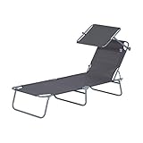 Outsunny Tumbona de jardín Plegable con Toldo Desmontable y Regulable Respaldo Reclinable para Jardín Terraza Acampada al Aire Libre 187x58x36 cm Gris