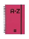 Finocam - Índice alfabético de espiral doble y cierre de goma elástico | 48 hojas | Agenda pequeña alfabética encuadernada con espiral doble 10 x 15 cm - color Magenta