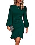 HUXRAKV Vestido Mujer Elegante Manga Larga Casual Vestido De Volante Dobladillo Vestidos para Invitada Coctel,A-Verde,XL