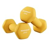 SONGMICS Juego de 2 Mancuernas, 2 x 1 kg, Mancuernas Hexagonales con Superficie de Vinilo, para Fitness, Ejercicio, Entrenamiento, para Gimnasia en Casa, Amarillo Limón SYL62YL