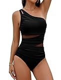 Svanco Bañador de Mujer Reductor Barriga Vientre Plano, Traje de Baño Sexy Push Up con Relleno, Diseño de Un Hombro con Paneles de Malla, Ideal para Playa y Natación
