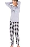 LOREZA ® Conjunto de Pijama de algodón de Dos Piezas para niños (140-146 (10-11 años), Gris)