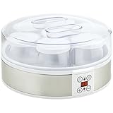HOMCOM Yogurtera 20W Capacidad 1,26L Máquina de Yogur con 7 Tarros de Cristal de 180 ml Termostato Ajustable Temporizador de 1-48 Horas y Pantalla LED 24x24x13 cm Blanco
