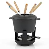 BBQ-TORO Juego de Fondue de Hierro Fundido | 6 Personas | 1 Litro | Set de Fondue 13 Piezas con Quemador y Tenedores | Set para Fondue de Queso, Set de Fondue de Carne, Set para Fondue de Chocolate